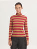 Melange Striped High Neck Tee Shirt - Intense Red