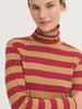 Melange Striped High Neck Tee Shirt - Intense Red