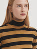 Melange Striped High Neck Tee Shirt - Black