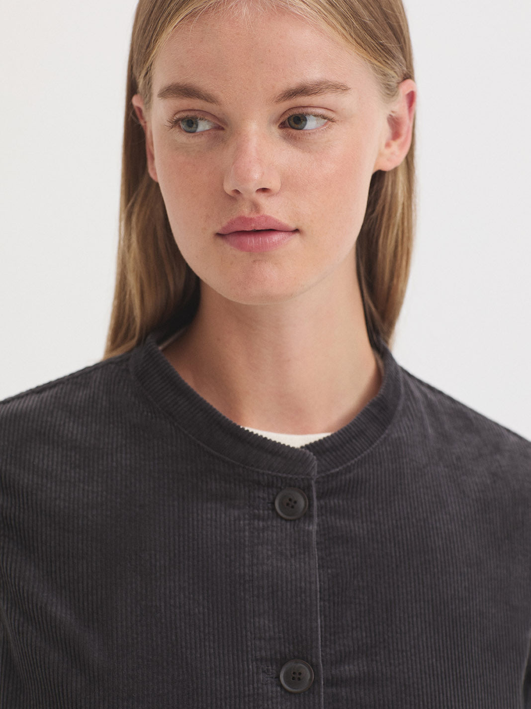 Mandarin Collar Corduroy Jacket - Black