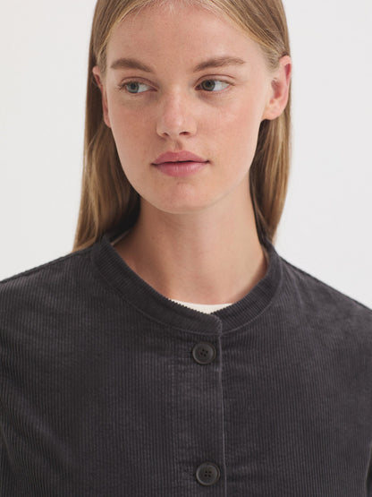 Mandarin Collar Corduroy Jacket - Black