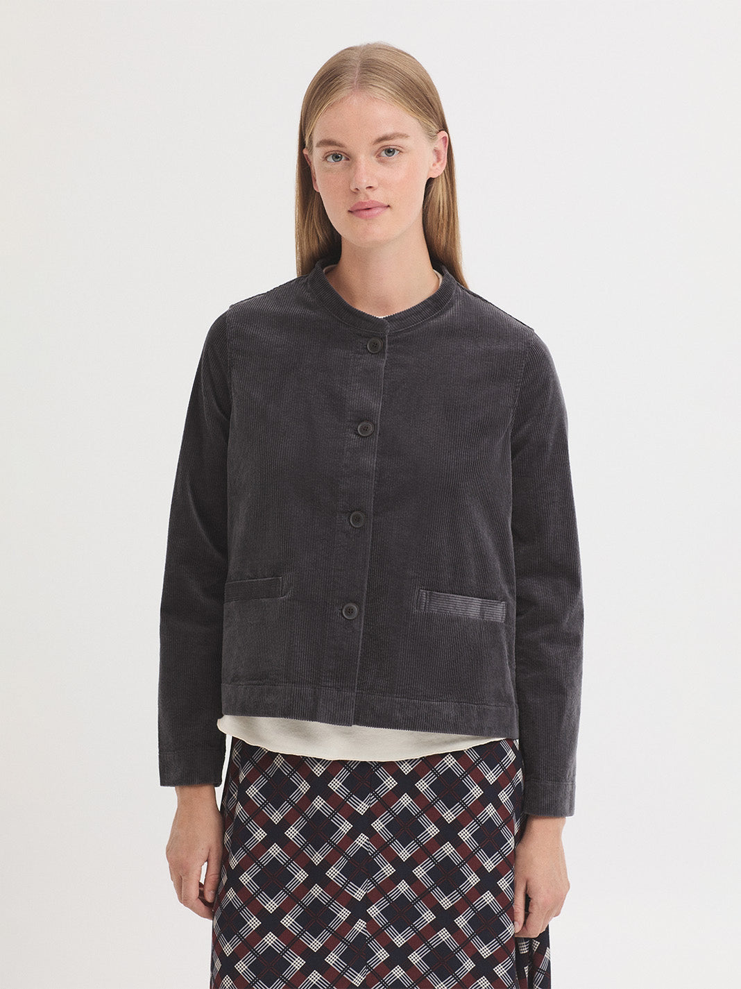 Mandarin Collar Corduroy Jacket - Black