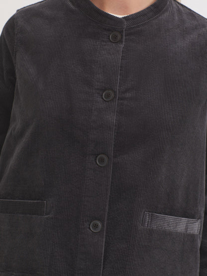 Mandarin Collar Corduroy Jacket - Black