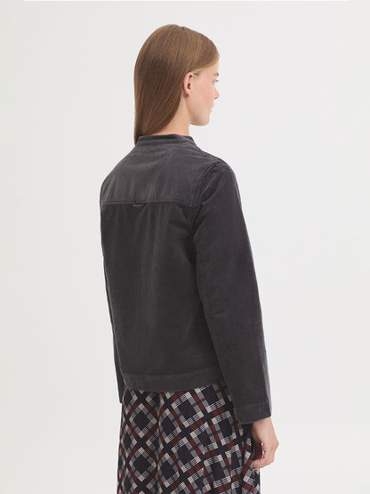 Mandarin Collar Corduroy Jacket - Black