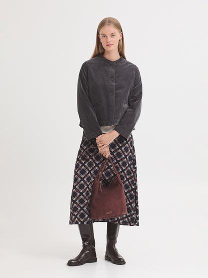 Mandarin Collar Corduroy Jacket - Black