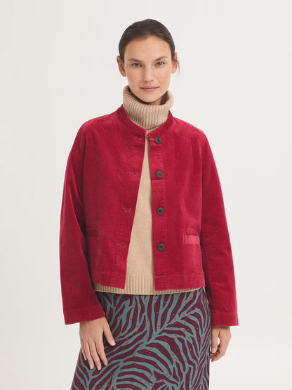 Mandarin Collar Corduroy Jacket - Intense Red