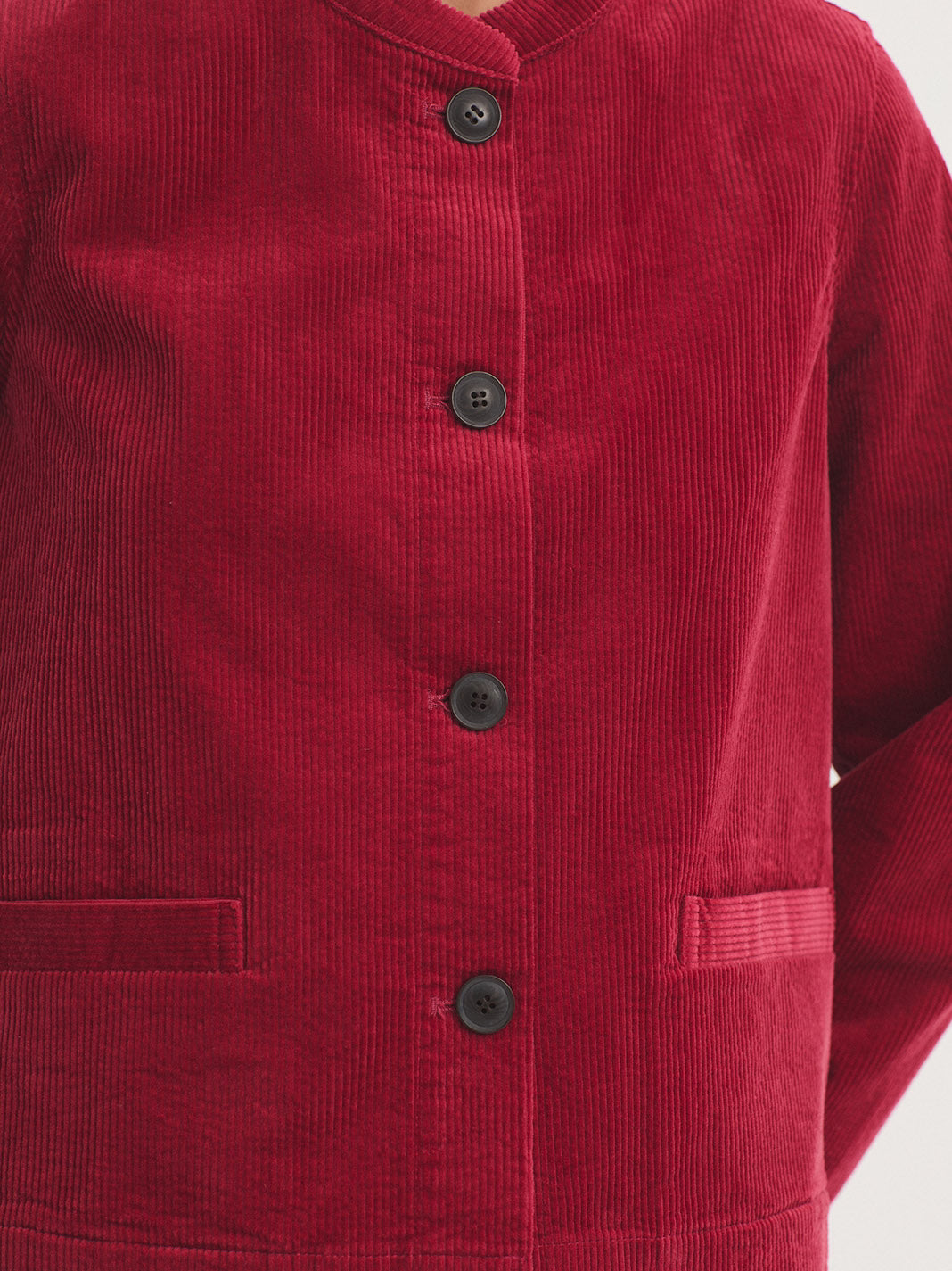 Mandarin Collar Corduroy Jacket - Intense Red