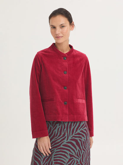 Mandarin Collar Corduroy Jacket - Intense Red