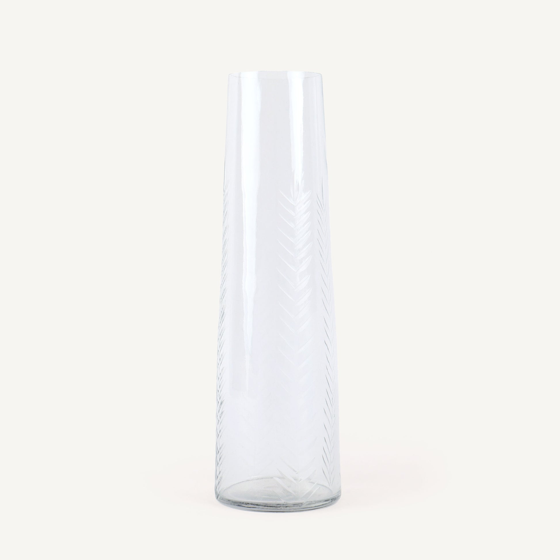 Clear glass vase on a white background