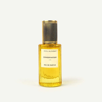 Perfume bottle labeled 'Conservatory' by Civil Alchemy on a white background
