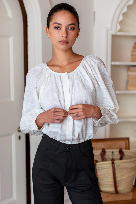 Frances Blouse - Dot Stripe Ivory