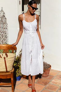 India Button Front Sundress - Bright White