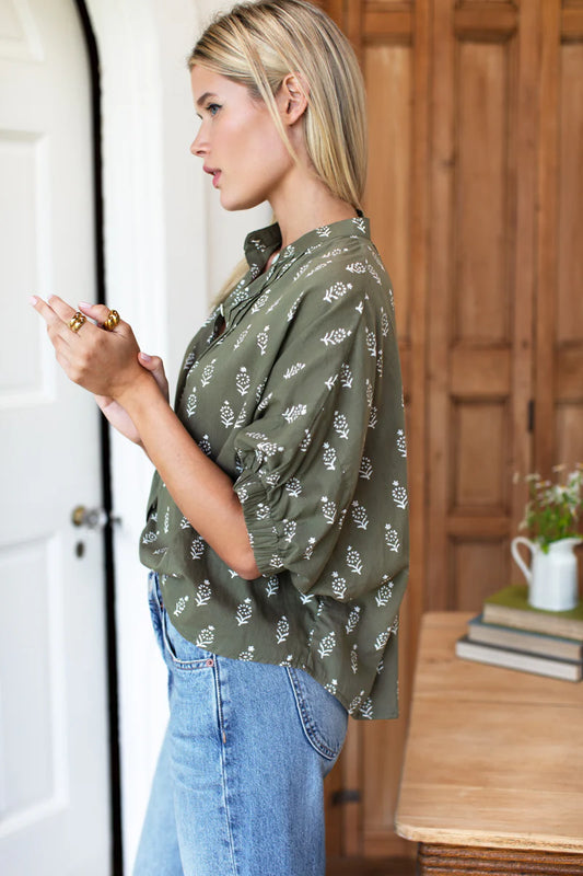 Mandarin Collar Top - Olive