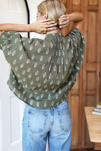 Mandarin Collar Top - Olive