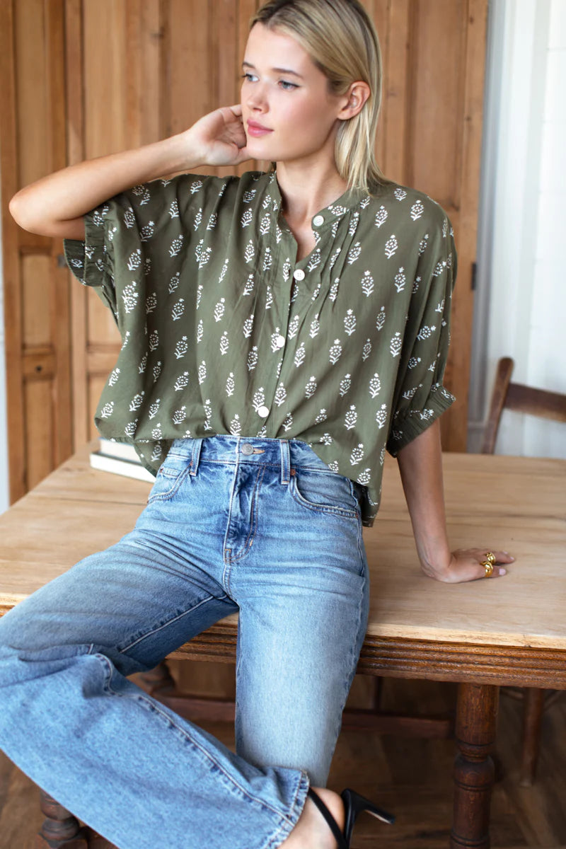 Mandarin Collar Top - Olive