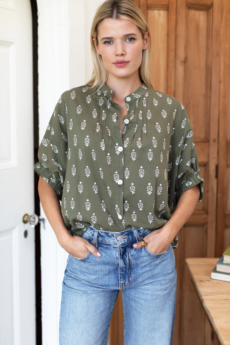 Mandarin Collar Top - Olive