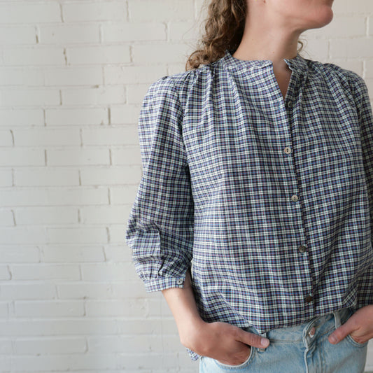 CA Everyday Blouse - Navy Plaid