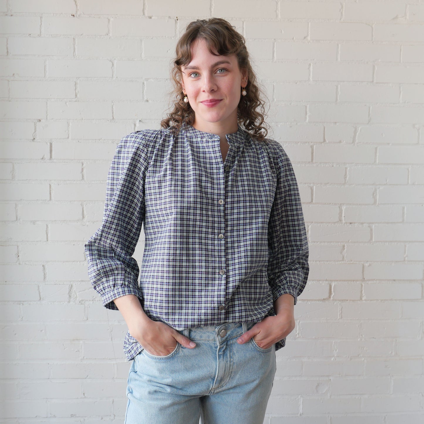 CA Everyday Blouse - Navy Plaid
