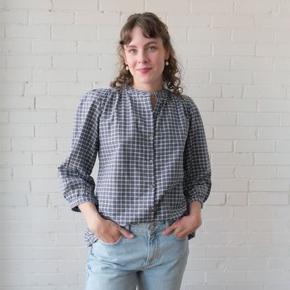 CA Everyday Blouse - Navy Plaid