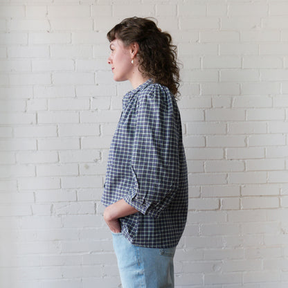 CA Everyday Blouse - Navy Plaid