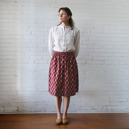 CA Everyday Skirt - Burgundy Block Print