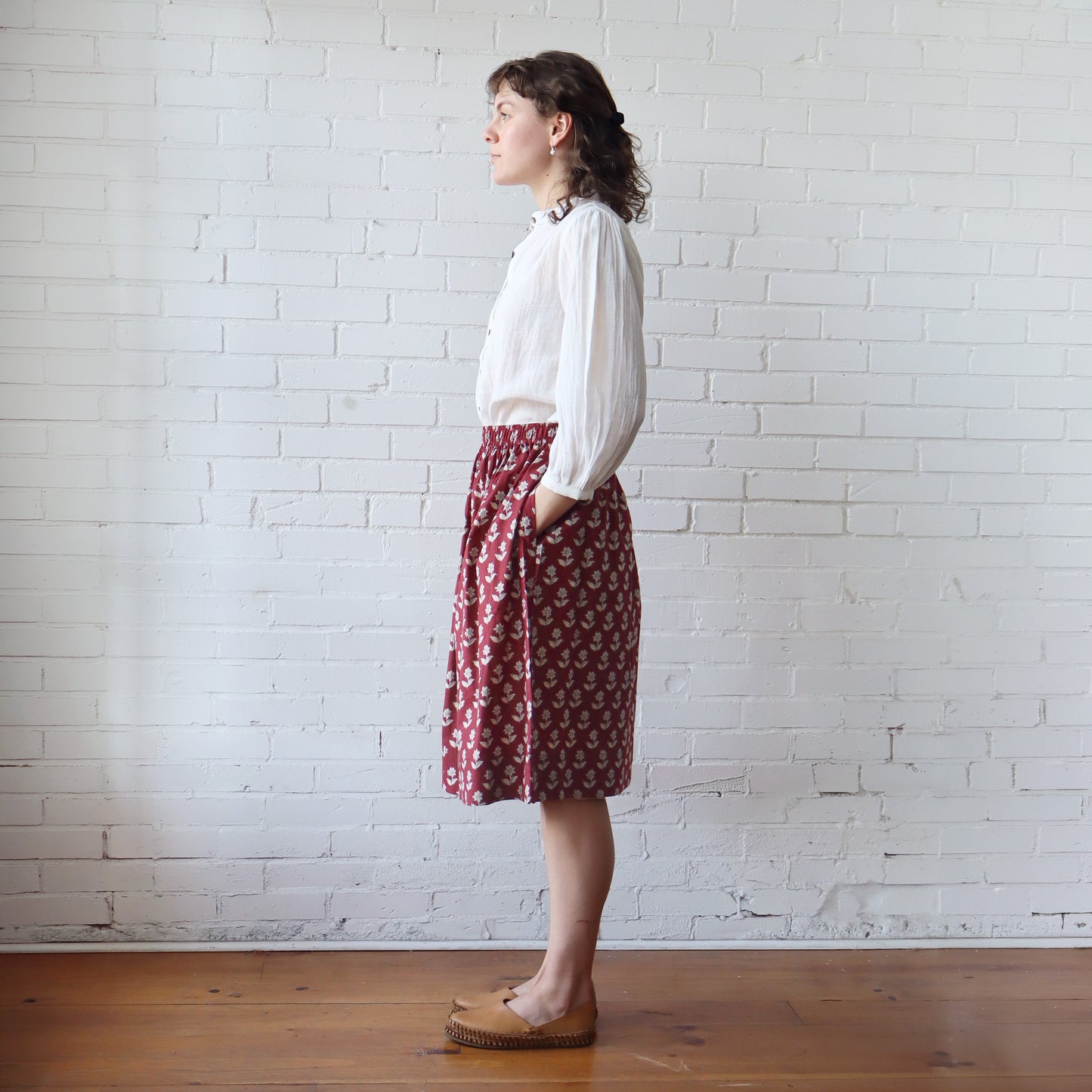 CA Everyday Skirt - Burgundy Block Print