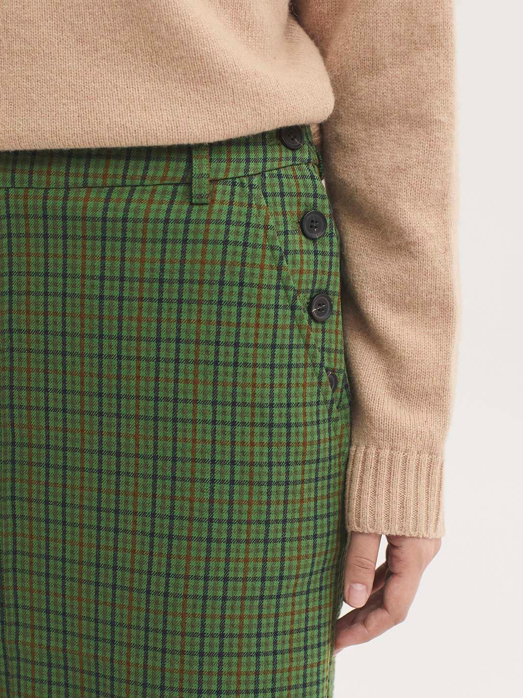 Wrinkled Effect Check Skirt - Khaki