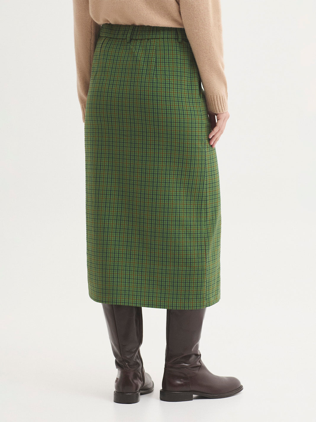 Wrinkled Effect Check Skirt - Khaki