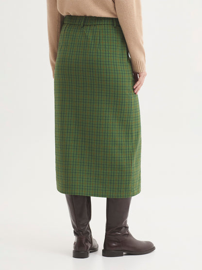 Wrinkled Effect Check Skirt - Khaki
