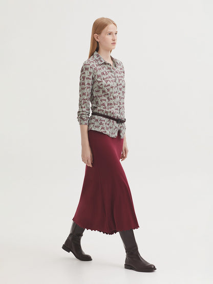 Long Ribbed Skirt - Burgundy