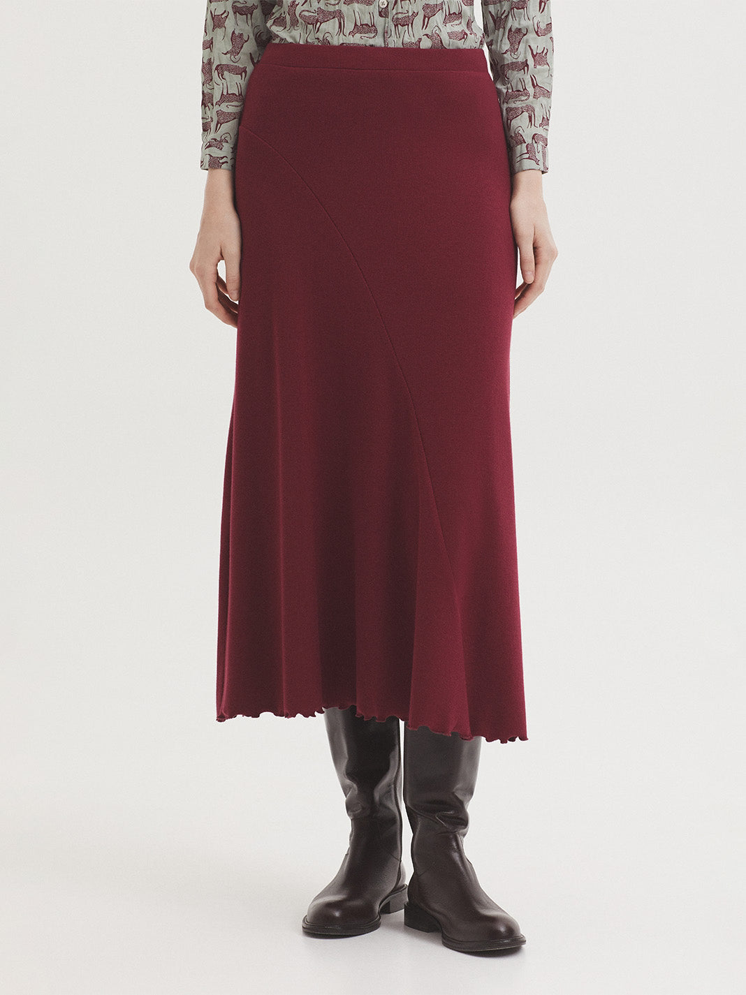 Long Ribbed Skirt - Burgundy