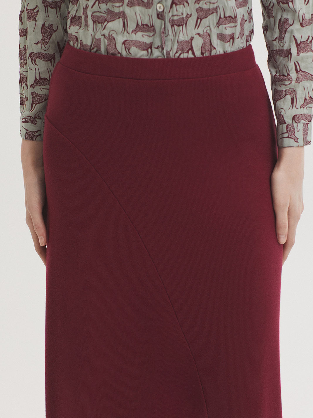 Long Ribbed Skirt - Burgundy