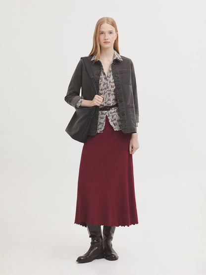 Long Ribbed Skirt - Burgundy