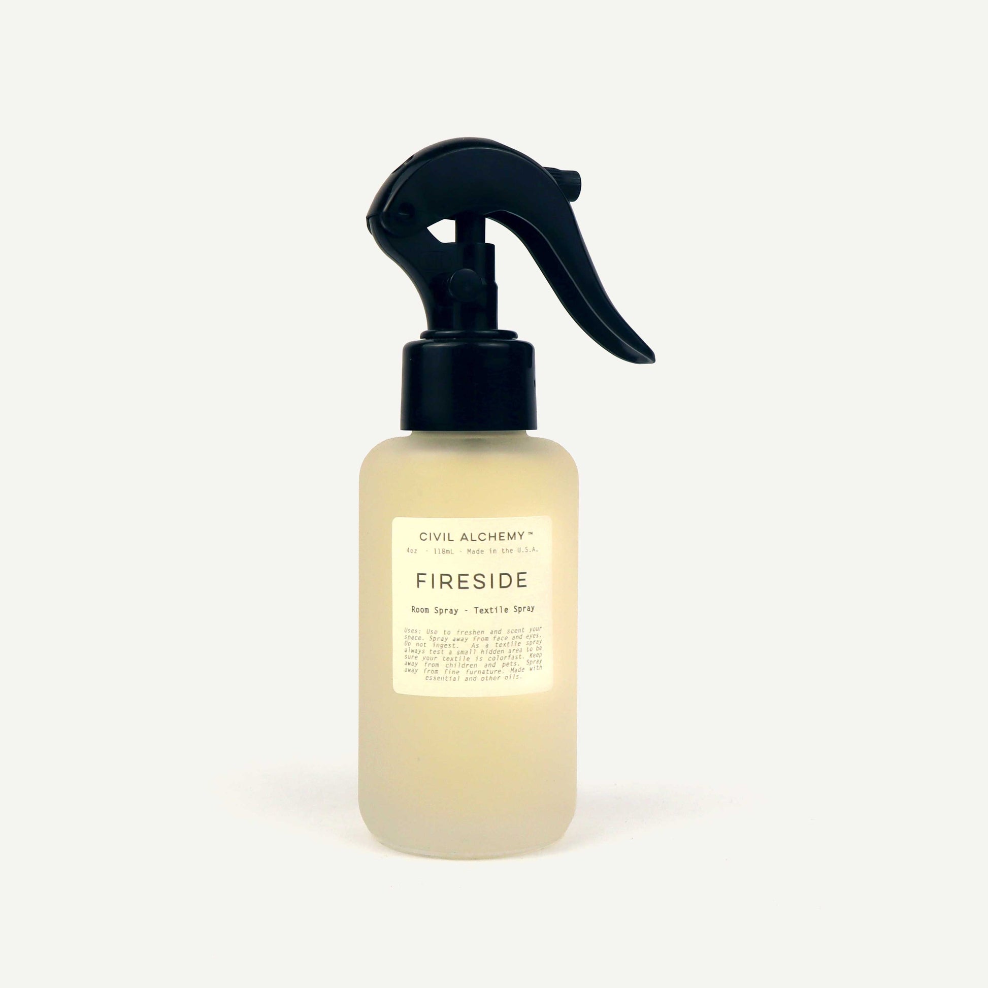 Spray bottle labeled 'Fireside' on a white background