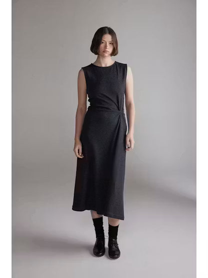 Twist Waist Wool Dress - Charcoal