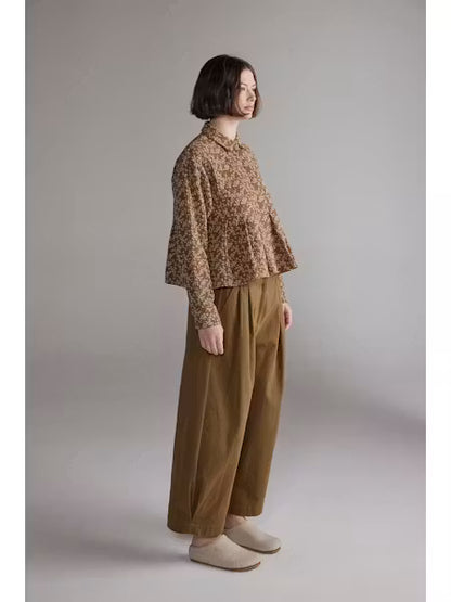 Printed Pleated Blouse - Gold/Cream