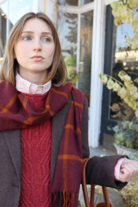 Crimson and Orange Windowpane Cashmere Scarf