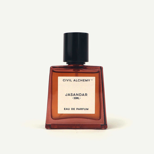 Perfume bottle labeled 'Jasandar' by Civil Alchemy on a white background
