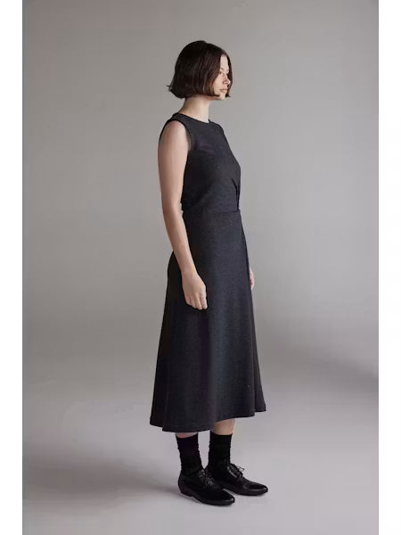 Twist Waist Wool Dress - Charcoal