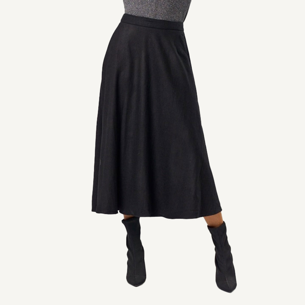 Black Flared Midi Skirt