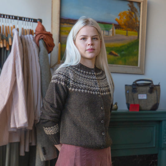 Shetland Fair Isle Cardigan - Pebble/Basalt
