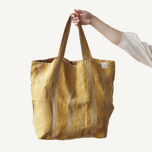Linen Big Bag - Amber Bronze Stripe