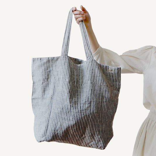 Linen Big Bag - Thin Black Stripe