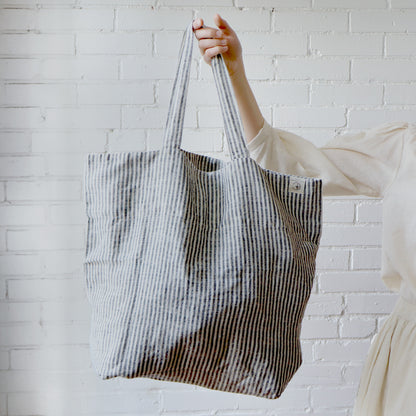 Linen Big Bag - Thin Black Stripe