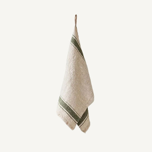 Vintage Linen Kitchen Towel - Green Stripe