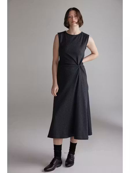 Twist Waist Wool Dress - Charcoal