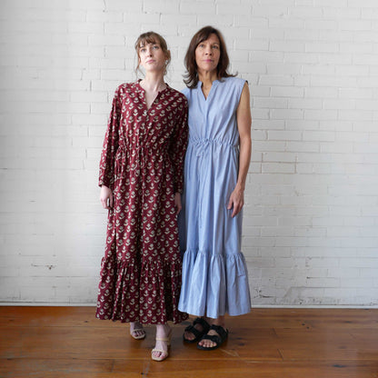 CA Maggie Dress - Burgundy Block Print