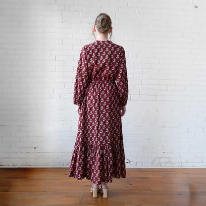 CA Maggie Dress - Burgundy Block Print