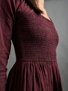 Hailee Maroon Smocked Midi Dress