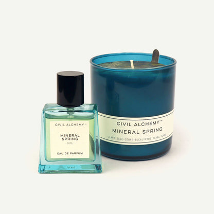 Candle and eau de parfum set by Civil Alchemy on a white background